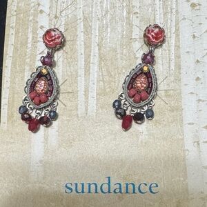 Sundance Silver and Red Teardrop Earrings